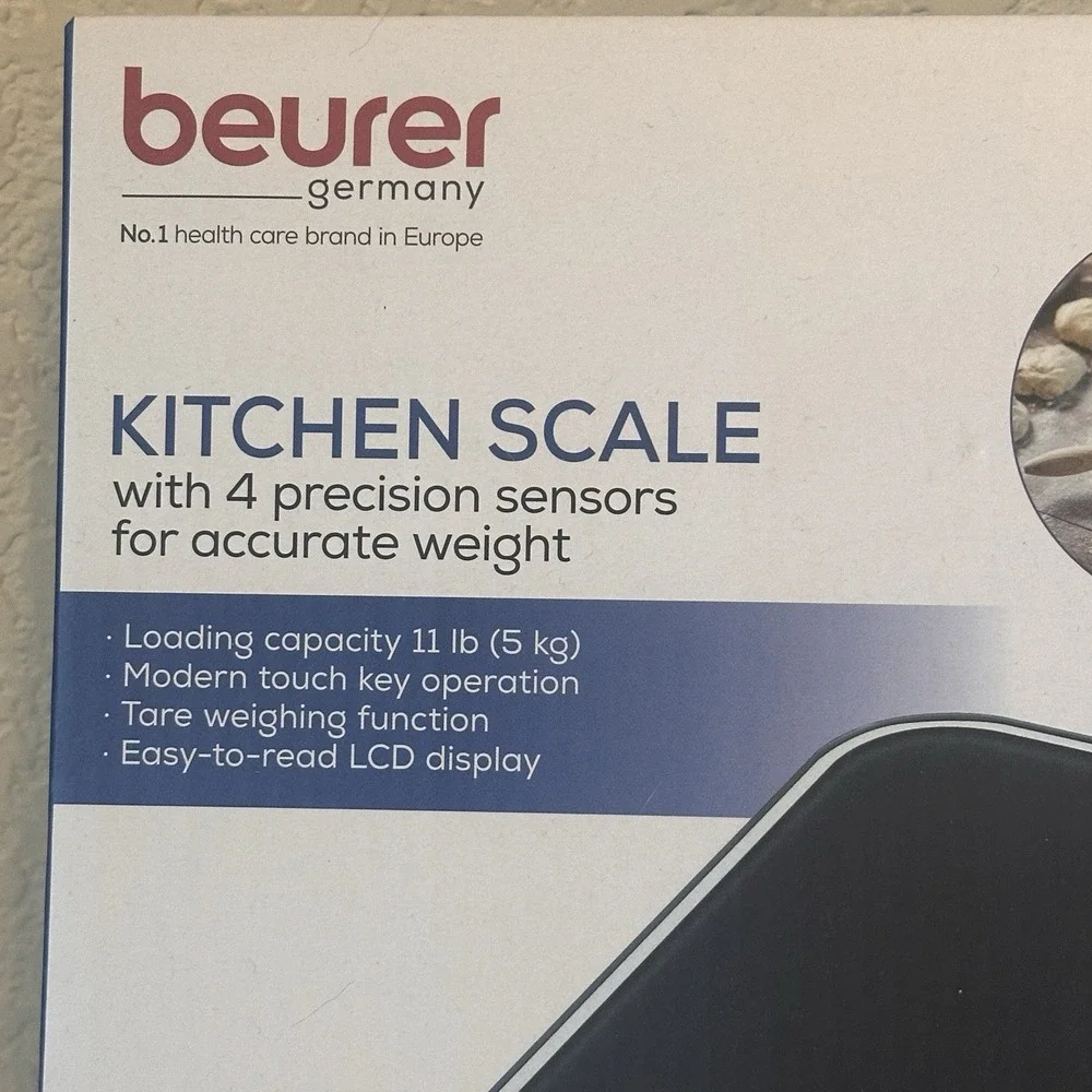 Beurer Digital Kitchen Food Scale KS19 Tare, Touch Key, Glass surface. 11 lbs/5g